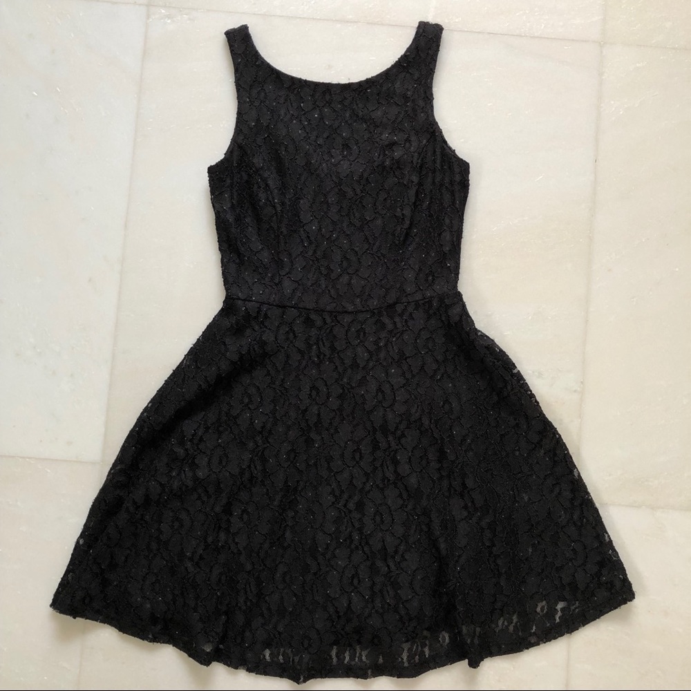 Black Fit and Flare Lace Floral Dress